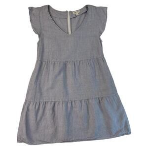 Goodthreads M Blue Stripe Tiered Dress Pockets Beach Brunch Cotton Natural Fiber